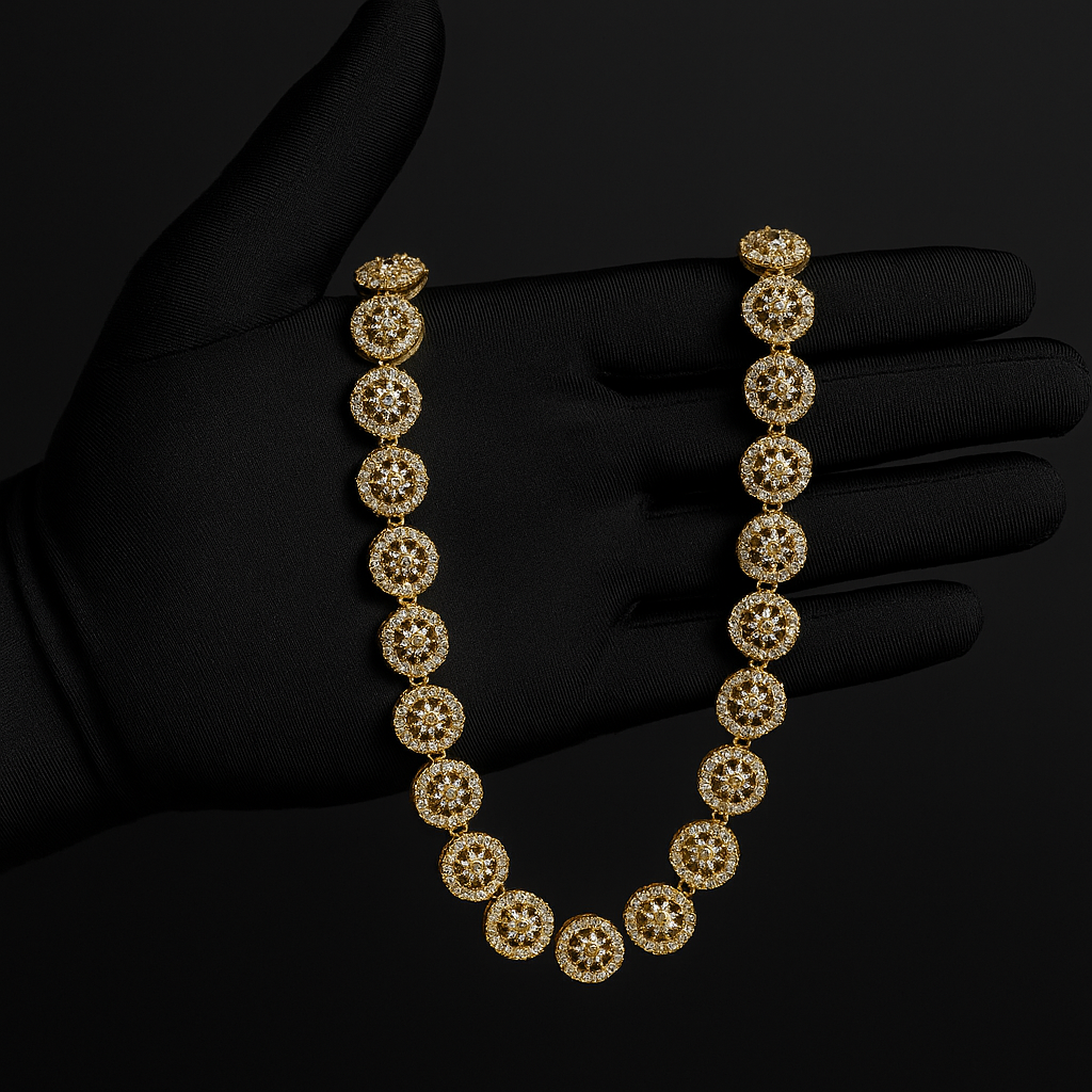 Cadena Cubana Zirconias Circulares Doradas
