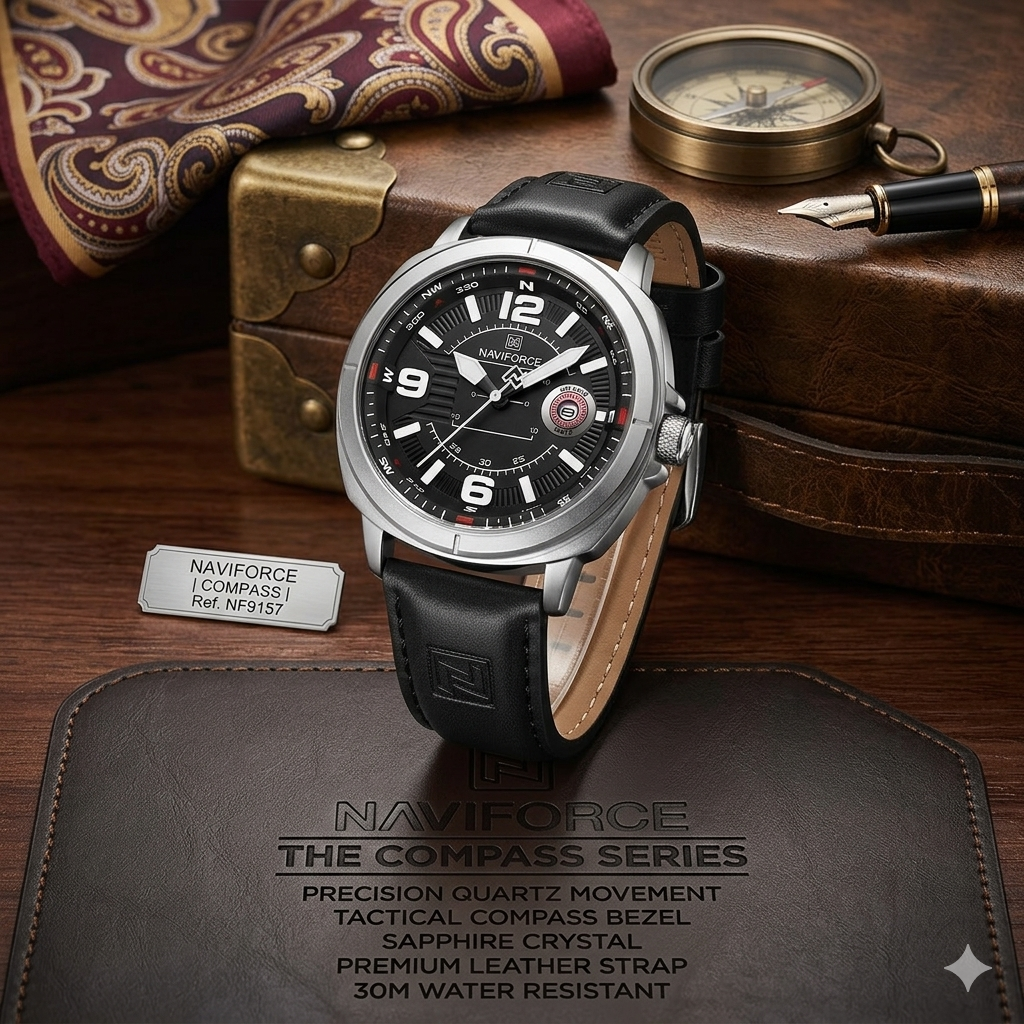 Reloj Deportivo Naviforce Negro Correa Cuero PU