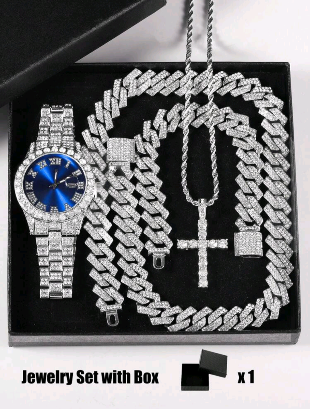Reloj Cubano Azul + Cadena + Pulsera+ Dije Cruz GRATIS