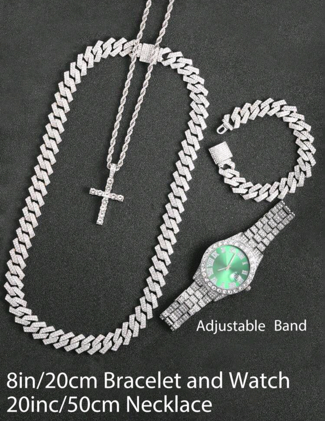 Reloj Cubano Verde + Cadena + Pulsera+ Dije + Caja de regalo