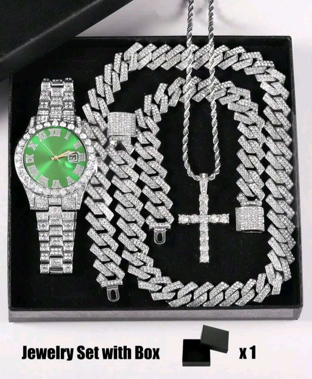 Reloj Cubano Verde + Cadena + Pulsera+ Dije + Caja de regalo