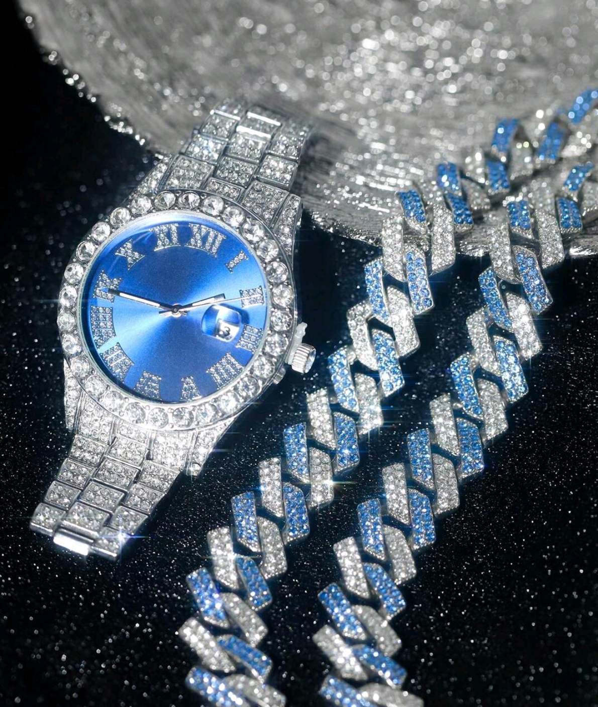 Reloj Azul + Cadena Bicolor + Pulsera Bicolor Edición Limitada