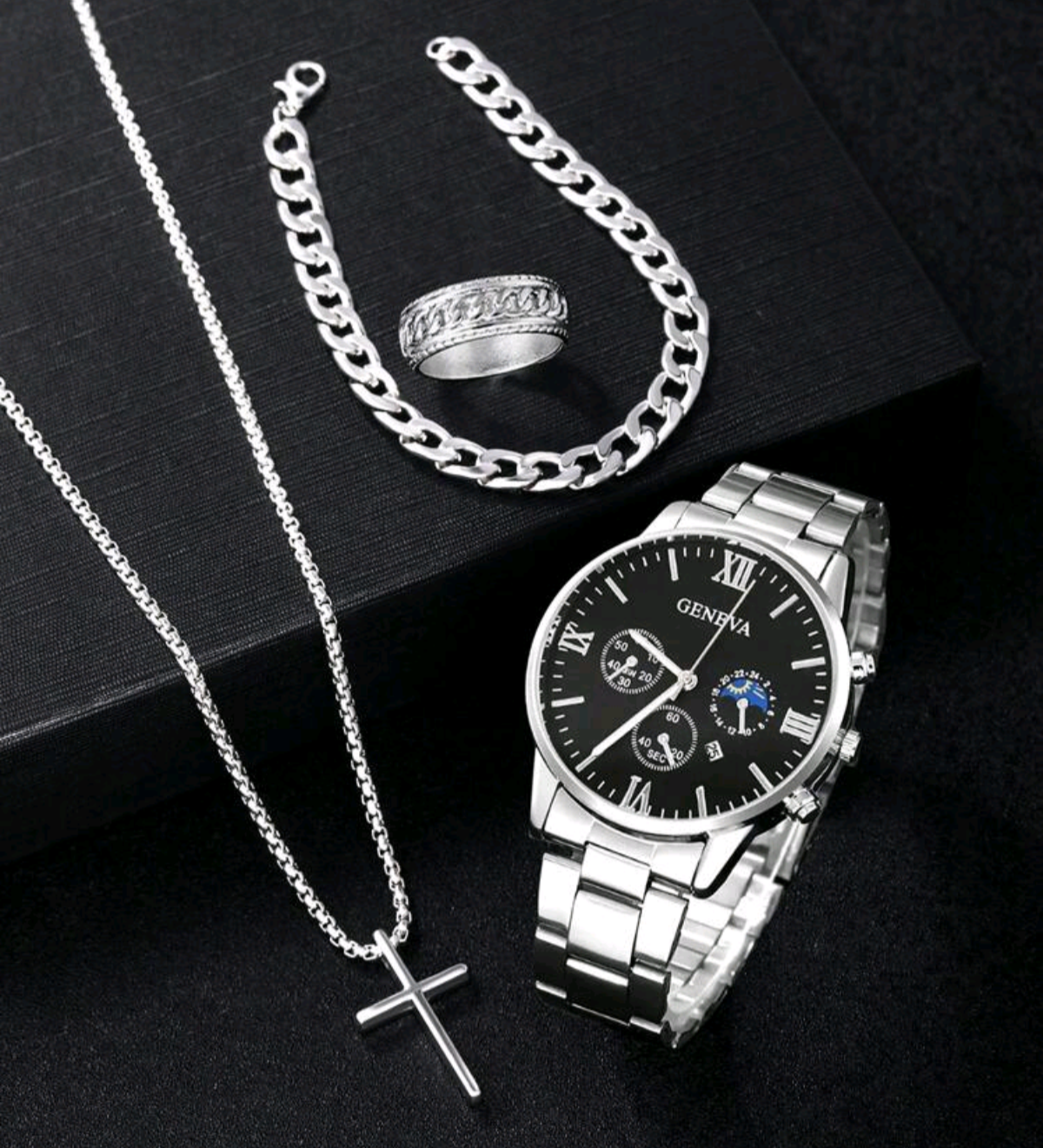 Reloj + Collar Con Dije Cruz + Pulsera + Anillo Gratis