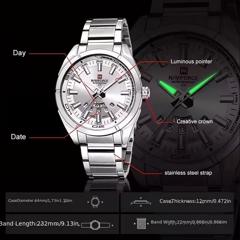 Reloj Metalico Naviforce Doble Calendario