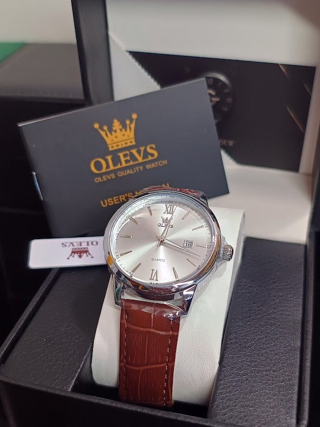 Reloj Olevs Cafe Pulso en cuero + Caja de Cuero Lujo + Set Pulseras De Cuero Gratis