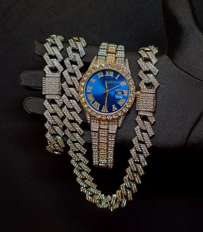 Reloj Imperial Azul + Cadena + Pulsera
