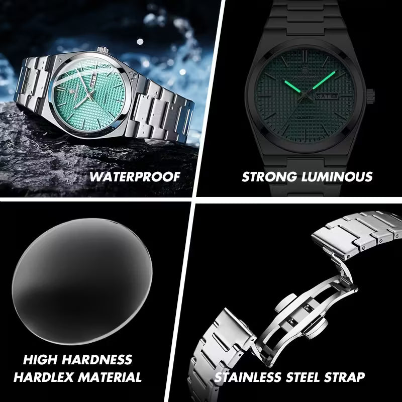 Reloj Poedagar Liso De Lujo Doble Calendario Azul Cielo