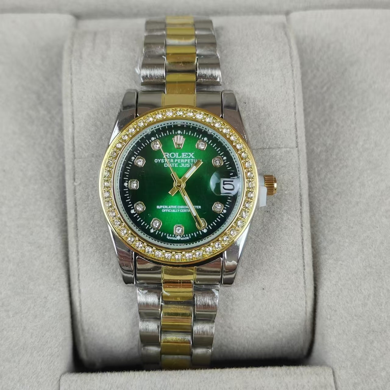 Rolex Femenino Date Just Bisel Perlas Imperial Verde