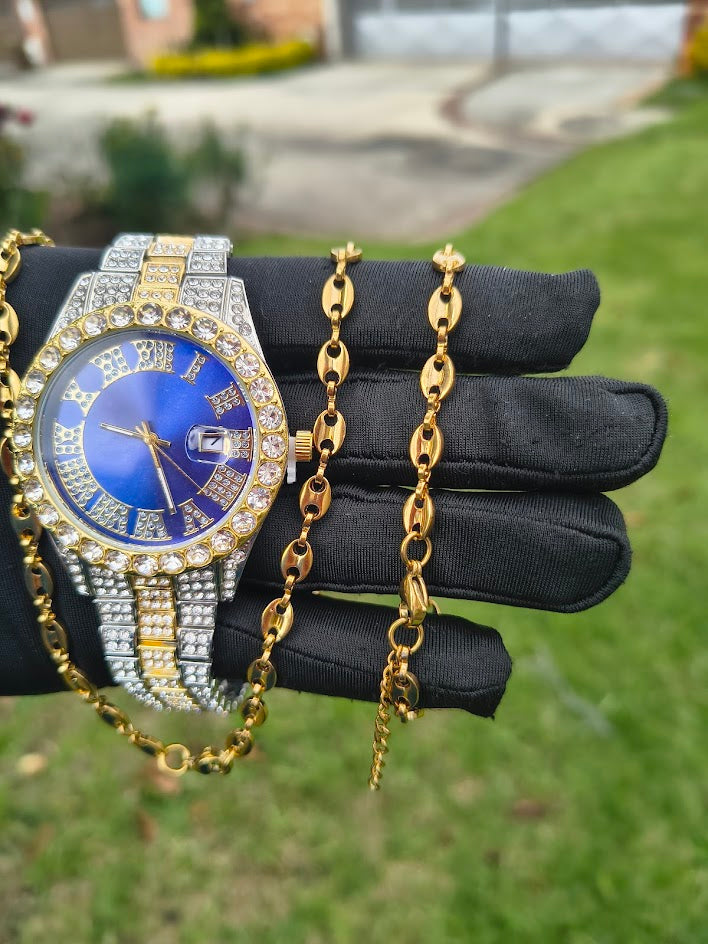 Reloj Imperial Azul + Cadena y Pulsera Gucci Acero Inoxidable
