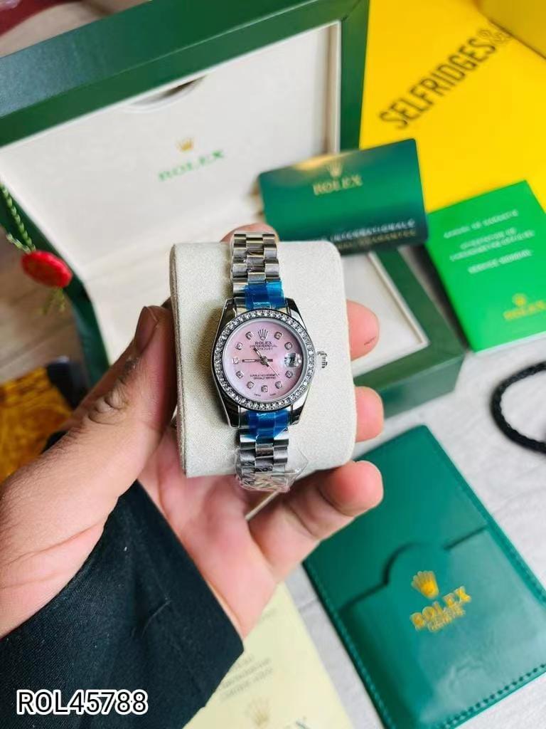 Rolex Femenino Date Just Bisel Perlas Plateado Rosado