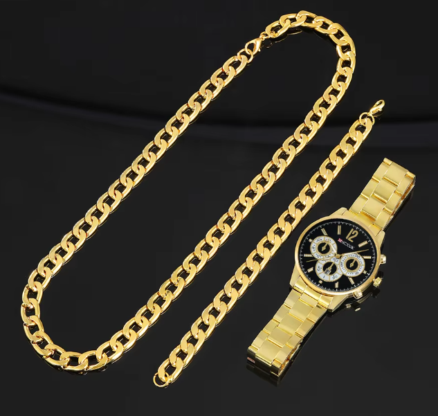 Combo reloj dorado+Cadena+Pulsera