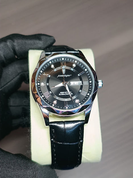 Reloj Poedagar pulso en cuero (Plateado/Negro)