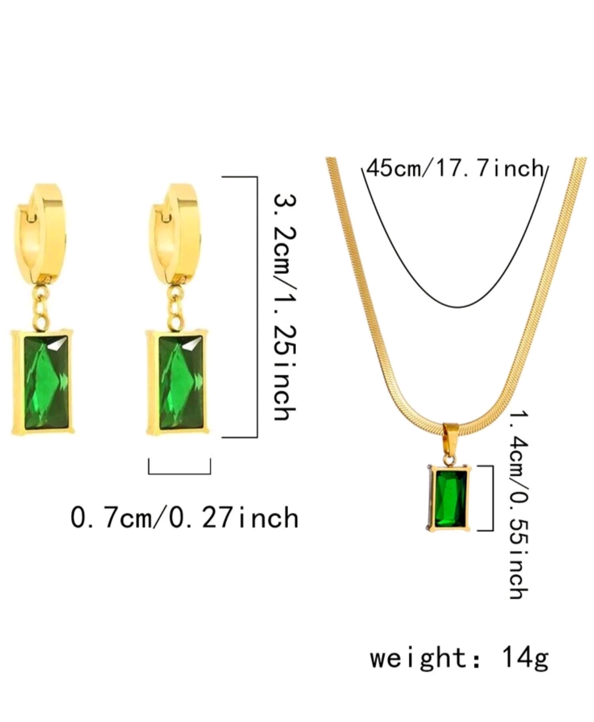 Conjunto Collar + Pendientes Con Cristal Verde