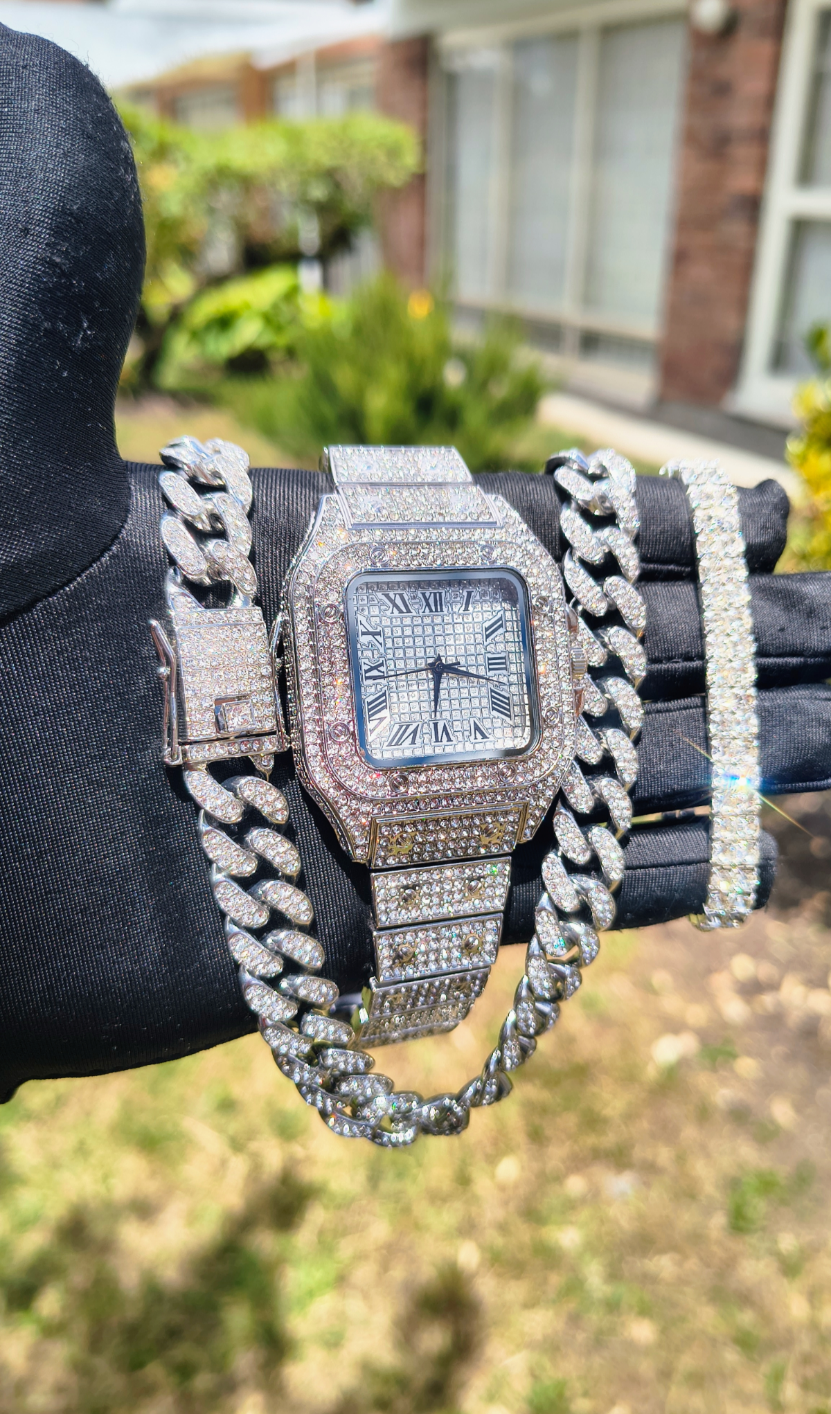 Reloj Oubano + Cadena Cubana + Pulsera Cubana Ajustable