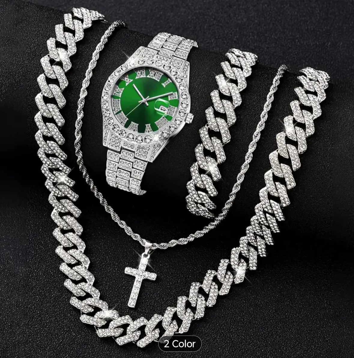 Reloj Cubano Verde+ Cadena + Pulsera+ Dije Cruz GRATIS