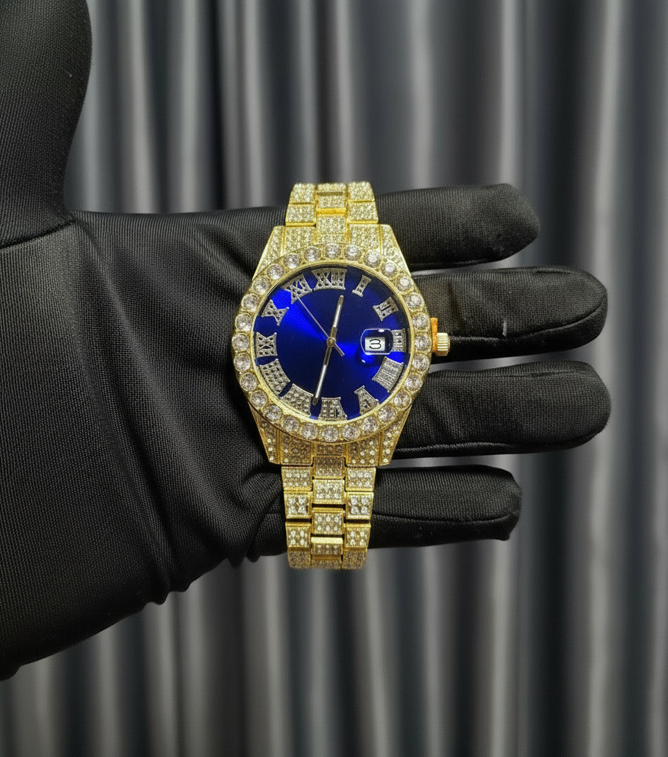 Reloj Cubano Dorado Azul