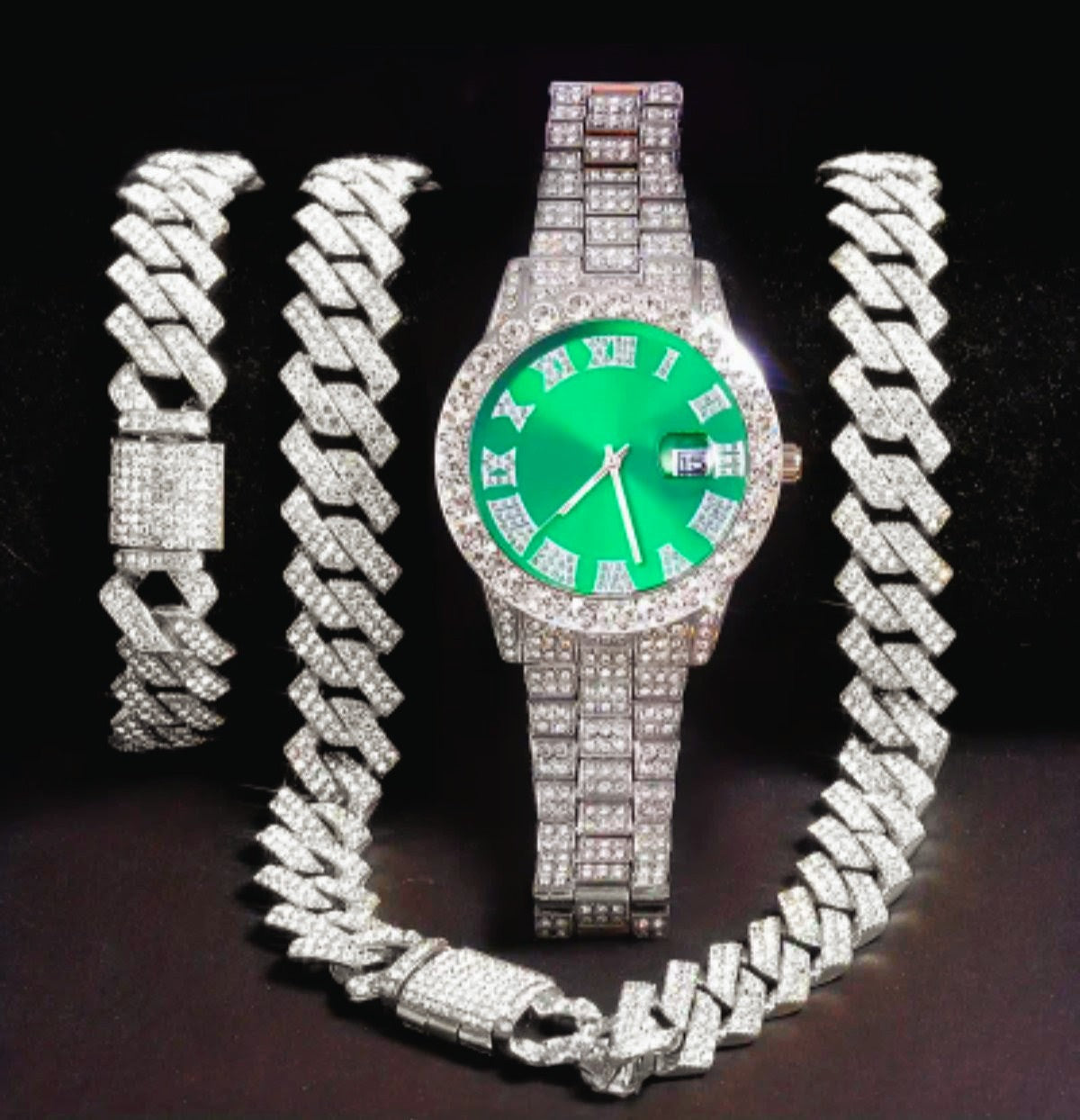 Reloj Cubano Verde+ Cadena + Pulsera