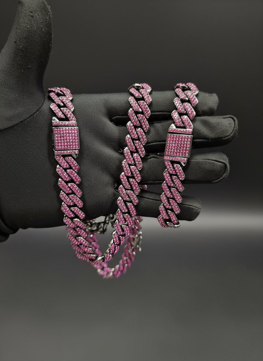 Cadena + Pulsera Tipo Caja Morada Premium