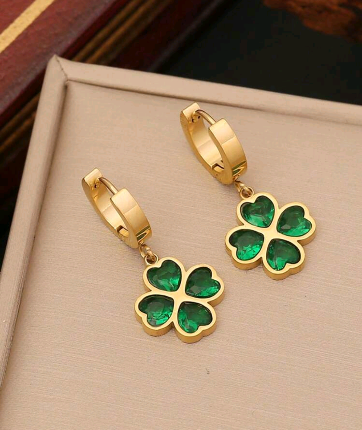 Set Joyería Flor Verde Acero inoxidable