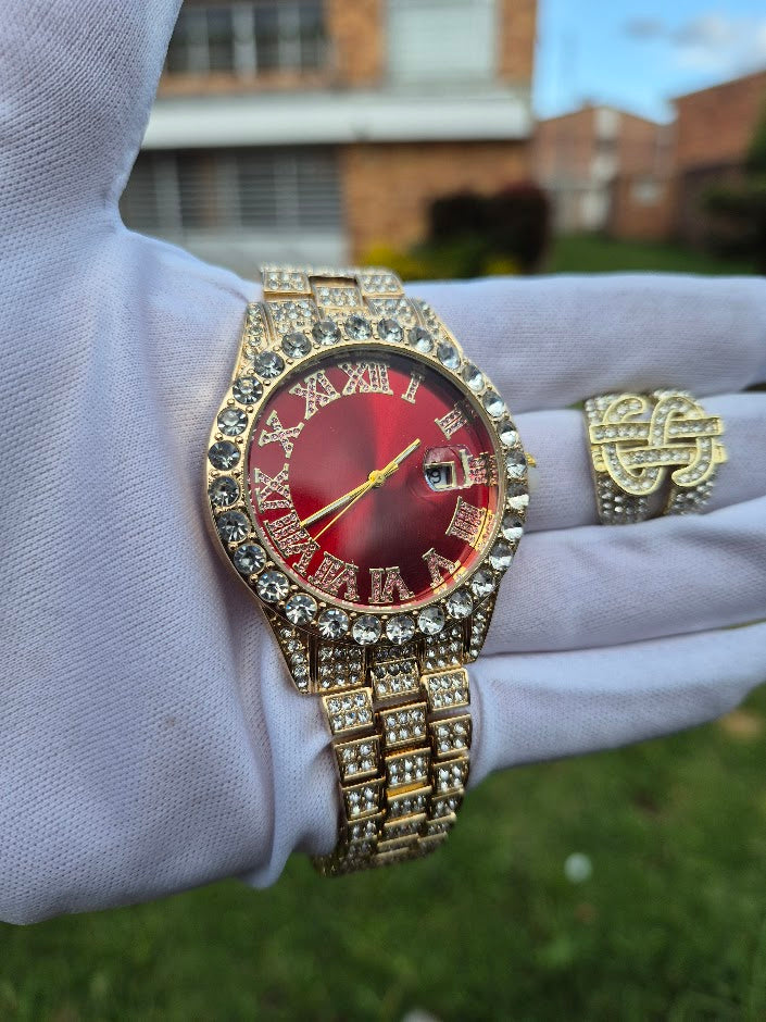 Reloj Dorado Rojo + Anillo Dinero Cubano Premium