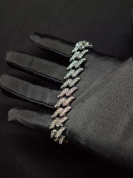 Pulsera Cubana Trenzado Espinas Plateadas