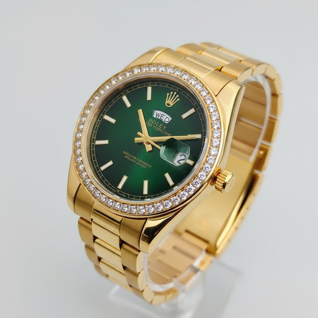 Rolex Oyster Day Date Zircones Fondo Oliva