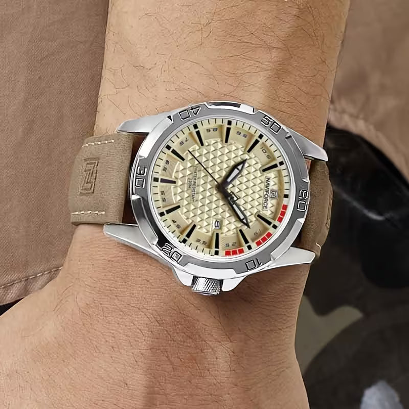 Reloj Deportivo Naviforce Beige Correa Cuero PU