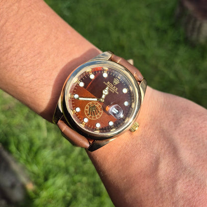 Reloj Rolex Cuero Day Date (Cafe-Dorado) + Caja Gratis