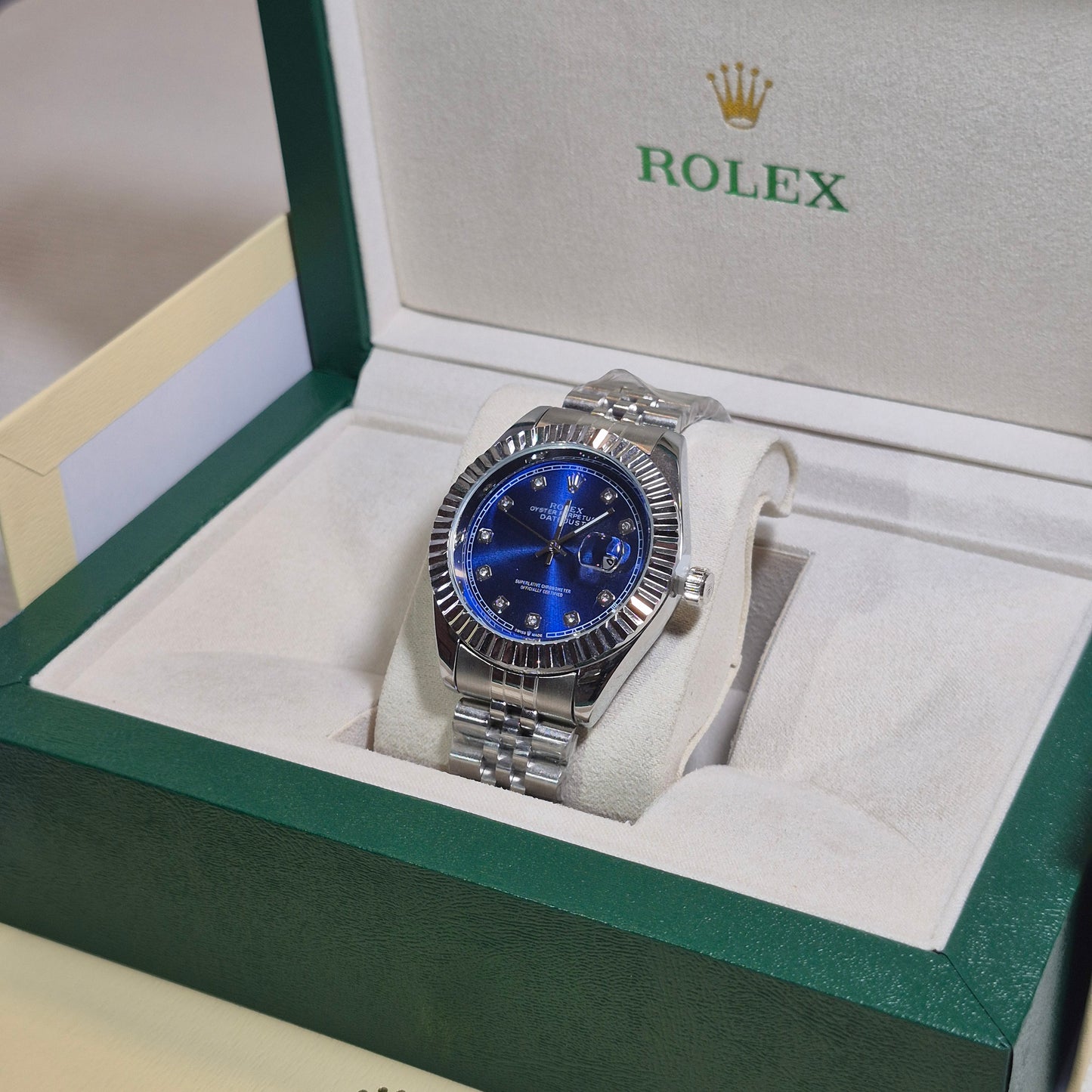 Rolex Semiautomatico Date Just Jubilee Plateado Azul Perlas
