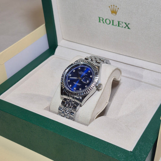 Rolex Date Just Jubilee Plateado Azul Mar