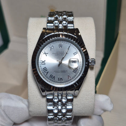 Rolex Date Just Jubilee Plateado Blanco Romano