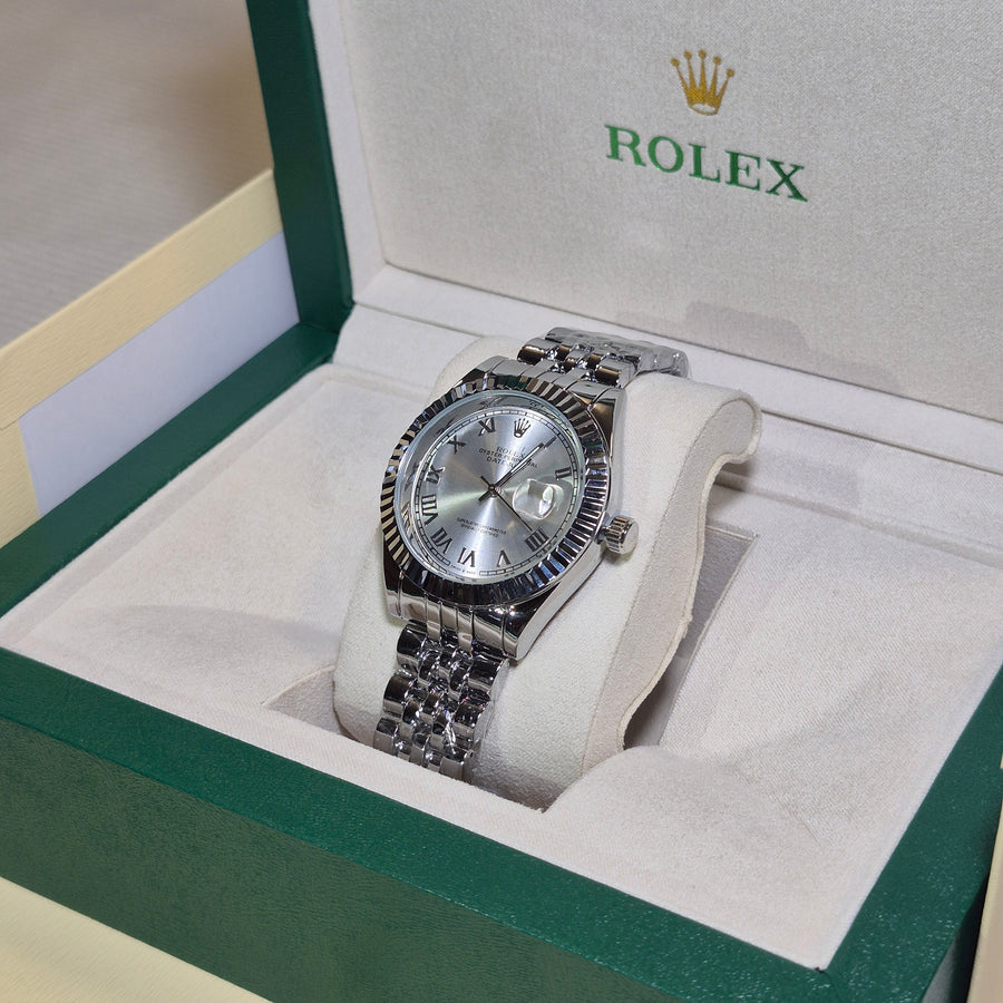 Rolex Date Just Jubilee Plateado Blanco Romano