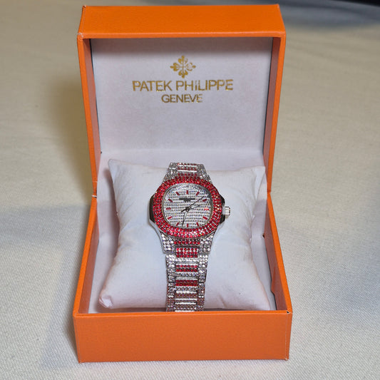 Patek Philippe Cubano Plateado - Rojo