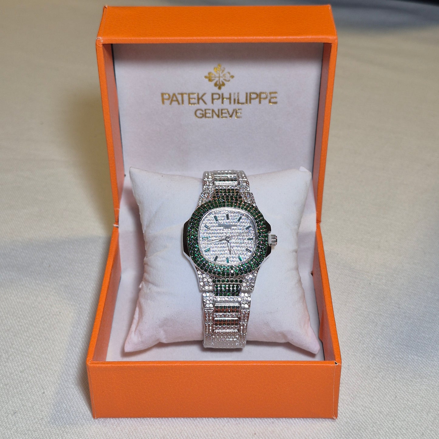 Patek Philippe Cubano Plateado - Verde Oliva