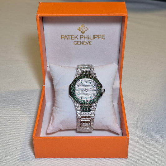 Patek Philippe Cubano Plateado - Verde Oliva