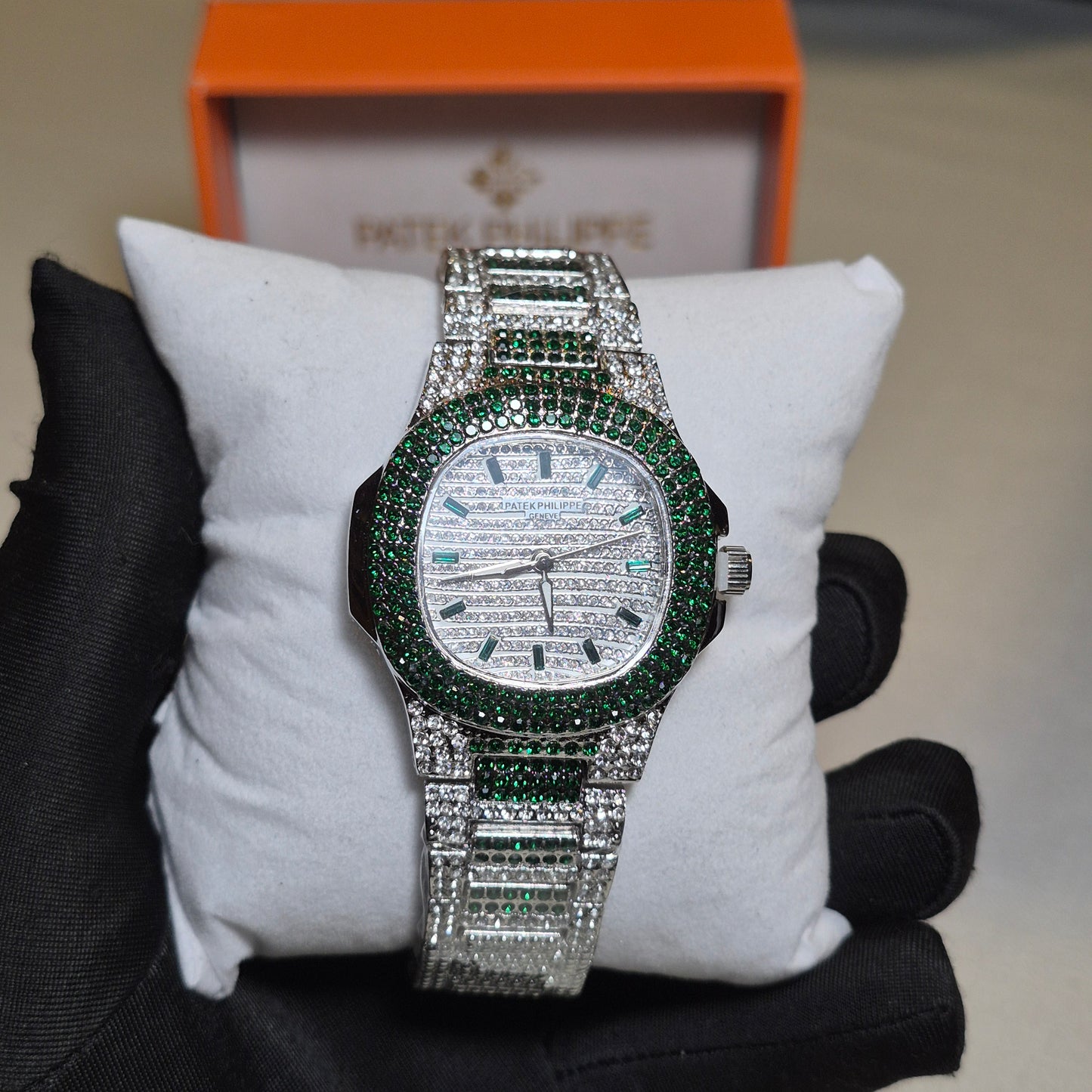 Patek Philippe Cubano Plateado - Verde Oliva