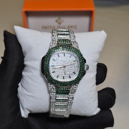 Patek Philippe Cubano Plateado - Verde Oliva