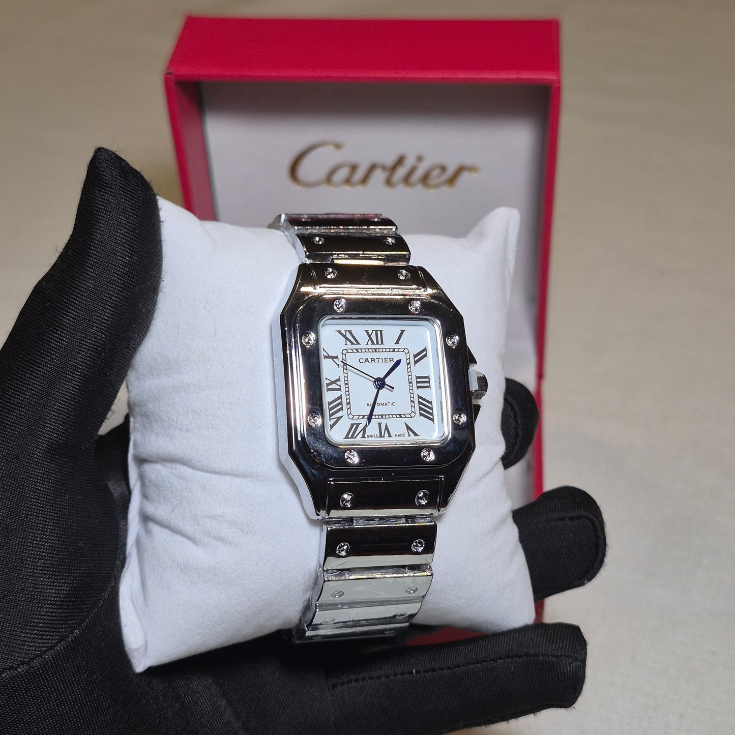Cartier Santos Metalico Cara Blanca