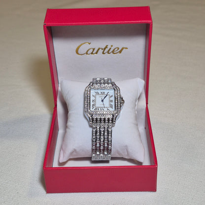 Cartier Santos Cubano Plateado Cara Blanca