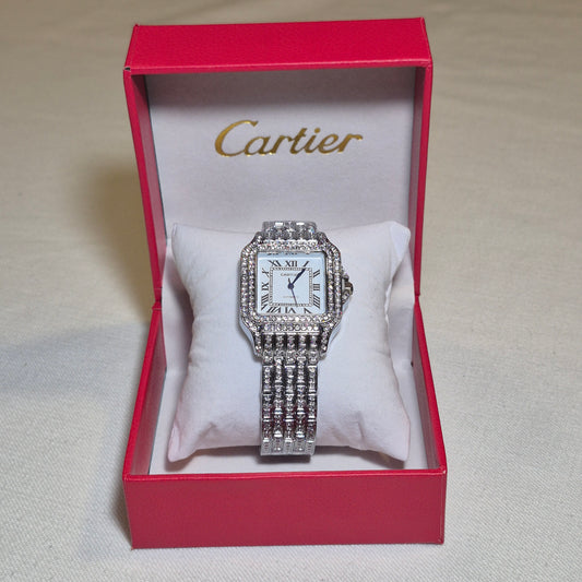 Cartier Santos Cubano Plateado Cara Blanca