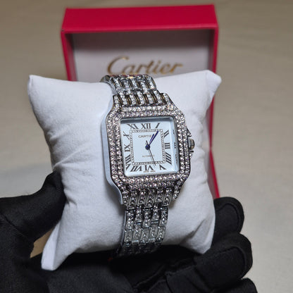 Cartier Santos Cubano Plateado Cara Blanca
