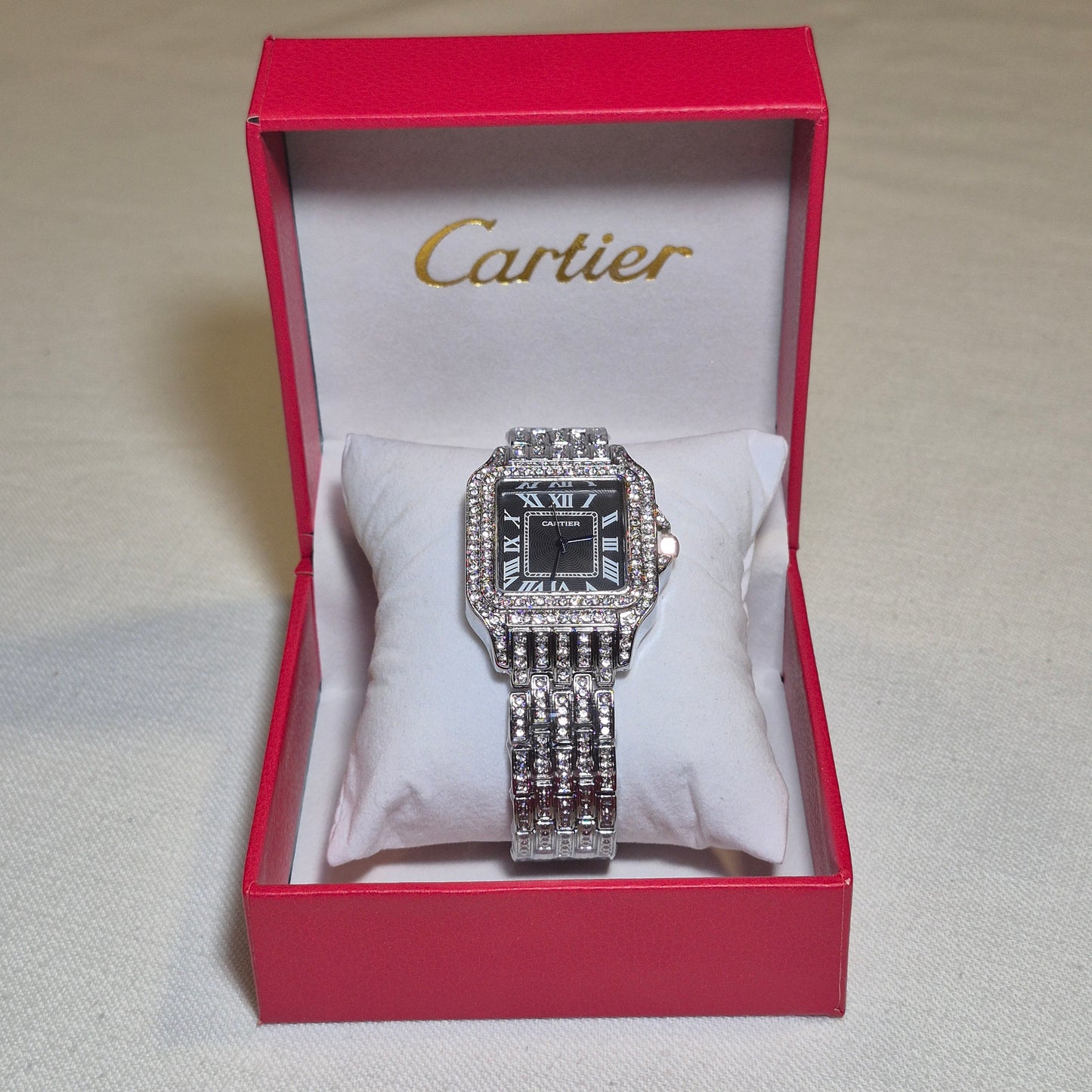 Cartier Santos Cubano Plateado Cara Negra