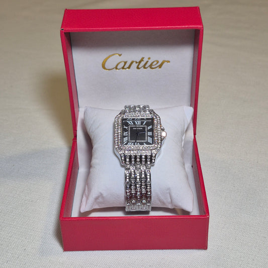 Cartier Santos Cubano Plateado Cara Negra