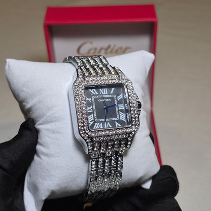 Cartier Santos Cubano Plateado Cara Negra