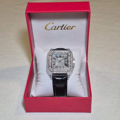 Cartier Santos Cubano Masculino Fondo Plateado