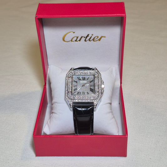 Cartier Santos Cubano Masculino Fondo Plateado