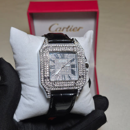 Cartier Santos Cubano Masculino Fondo Plateado