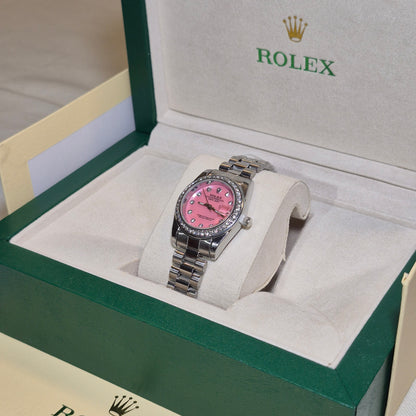 Rolex Femenino Date Just Bisel Perlas Plateado Rosado