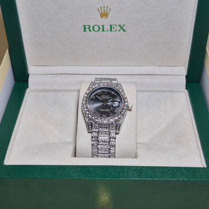 Rolex Date Just Plateado Cara Negra FULL SET