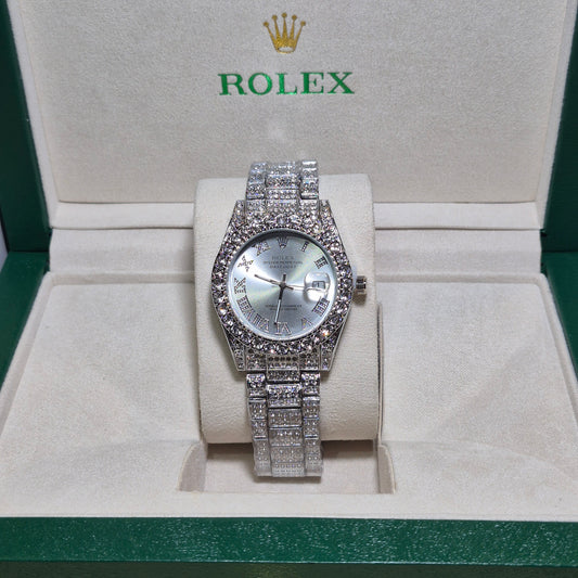 Rolex Date Just Plateado Cara Blanca FULL SET
